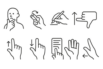 Poster - Hand gesture outline icon set. communication, gestures, interaction linear icons