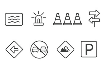 Poster - Traffic, safety linear icon set. road, signage, navigation icons collection in line style
