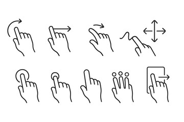 Poster - Gesture line icon set. hand gestures for mobile and touch devices, outline style