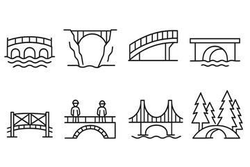 Poster - Bridges, structures line icon set. simple and clean outline bridge icons collection