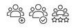 © MindVision - Set of three user group icons, depicting adding new members, confirming a group, and group rating or popularity, ideal for social media, networking, and community platforms.