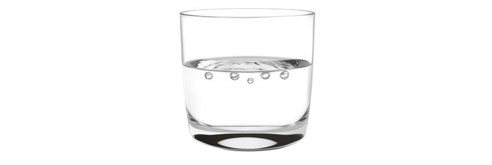 Poster - Clear glass of water with bubbles reflecting light and shadows on white background, isolated on transparent background