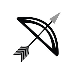 Poster - Bow arrow symbol icon. Simple archery bow silhouette vector illustration website logo design. Bow vector sign symbol icon isolated on white background.