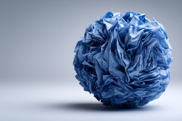 Leinwandbilder - Crumpled blue paper ball placed on a neutral background showcasing texture and color contrast
