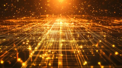 Poster - Golden network of interconnected lines and lights.
