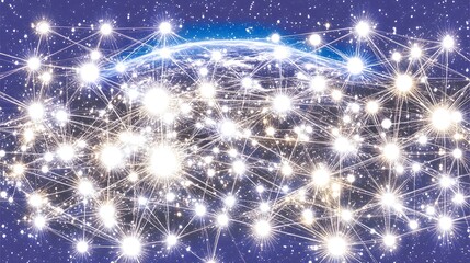 Poster - Global network connection design with glowing points.