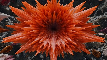Poster - Abstract design of radiating orange shapes.