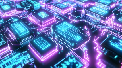 Poster - Close-up view of glowing circuit board components.