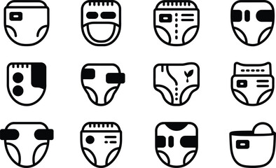 Poster - Black and White Diaper Icons Set on White Background