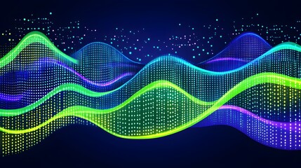 Poster - Abstract design with vibrant waves and glowing dots.
