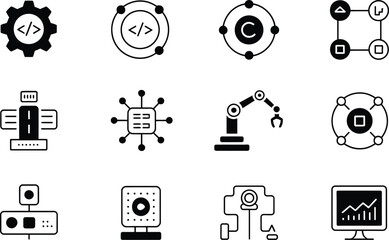 Poster - Black and White Technology Icons Set on White Background