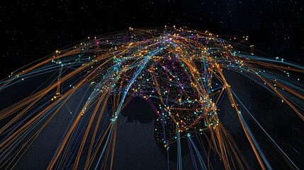 Poster - Global air travel network illustrated as a complex system of connections.