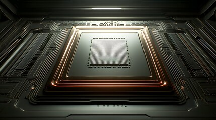 Poster - Detailed close-up view of a complex computer chip.