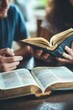 © DesignDepot - Christian couple or group reading study the bible together and pray at a home or Sunday school at church. concept studying the word of god.
