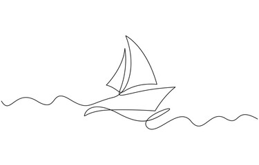 Poster - Single line continuous drawing of sailboat or yacht one line drawing outline vector art illustration. Sailboat single minimal line drawing on white background.