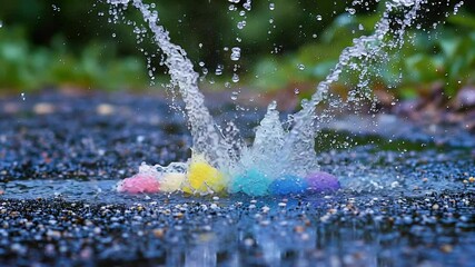 Poster - Colorful Rainbow Balls Splashing in Water, Dynamic Splash Effect