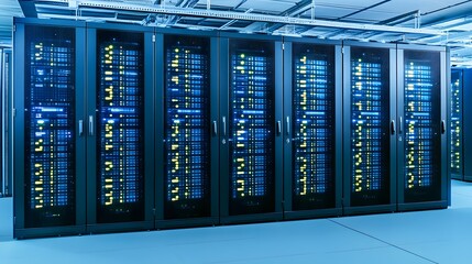 Poster - Rows of server racks in a data center.