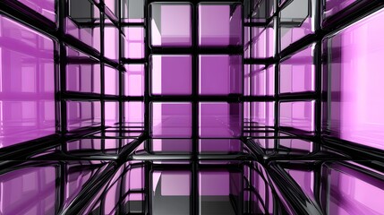 Poster - Purple and black glossy cubic interior design.
