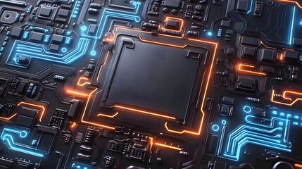 Poster - Close-up view of a circuit board with glowing lines.