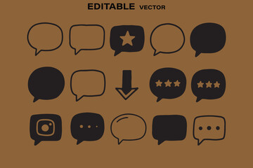 Poster - Collection of diverse black speech bubble icons and symbols on a brown background editable vector