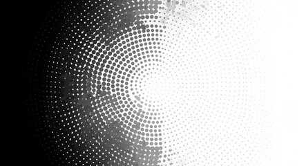 Fototapete - Abstract image featuring a radial pattern of dots transitioning from black on the left to white on the right, creating a gradient effect.