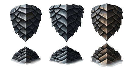 Poster - Illustration of three scale armor shields and three scale armor pyramid shapes in varying colors