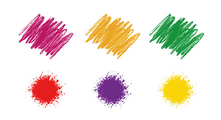 Poster - Illustration of six colorful abstract shapes with crayon and paint textures on a white background art