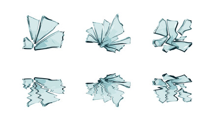 Poster - Six abstract watercolor illustrations of geometric shapes with a light blue color palette design art