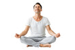 © AuroraCrafts - Peaceful man in comfortable clothing meditating in a lotus pose with eyes closed