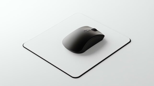 mouse on minimal mouse pad, bright white background, visually balanced mockup, productinuse concept