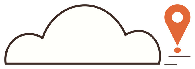 Poster - Outline of a cloud paired with an orange navigation pin and motion lines. Ideal for technology, networking, cloud computing, geolocation, navigation, logistics, mobility, and simple flat metaphor