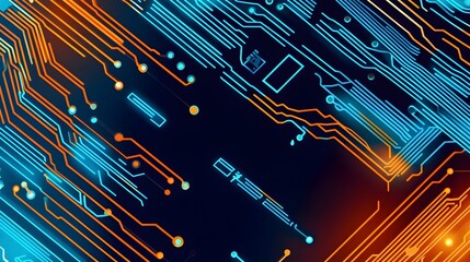 Poster - Abstract circuit board design with vibrant neon colors.