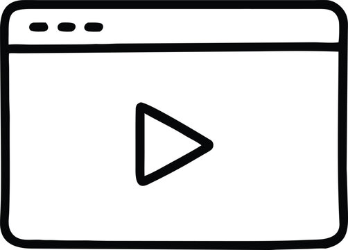 Simple Line Art Icon of a Web Browser Window Playing a Video, Perfect for Websites and Applications