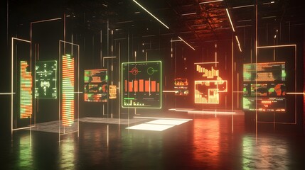 Poster - Futuristic interior showcasing holographic displays.