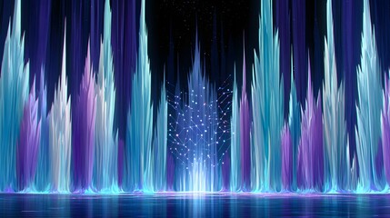 Poster - Abstract digital landscape with vibrant hues and illuminated structures.