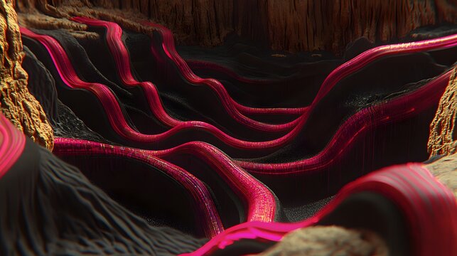 Abstract digital design featuring flowing, vibrant pink lines.