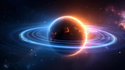 Wall Mural - Futuristic Planet with Glowing Rings in Space