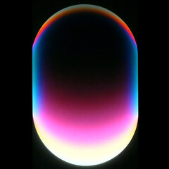 Aufkleber - Minimalist illustration in a futuristic, abstract style. Features a glowing oval with neon gradients: pink, blue, purple, and yellow on black. Theme: digital, modern, geometric shapes.  