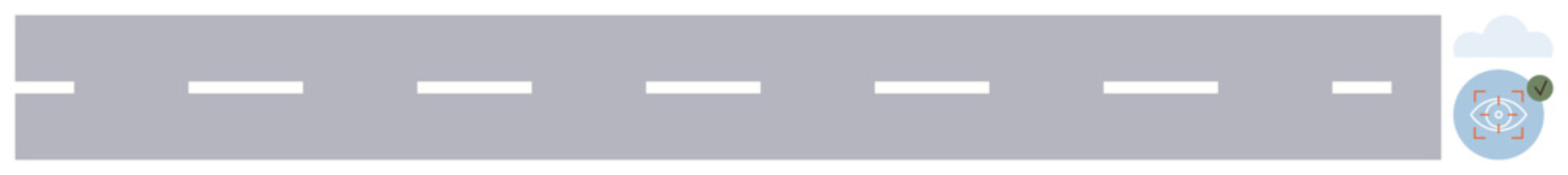 Poster - Long gray road with white dashed lane separations, ending in a folded map with a location pin. Ideal for navigation, mapping, travel, logistics, planning, routes exploration. Simple flat metaphor