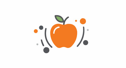Poster - Illustration of an orange apple with a green leaf surrounded by dots and curved lines design element