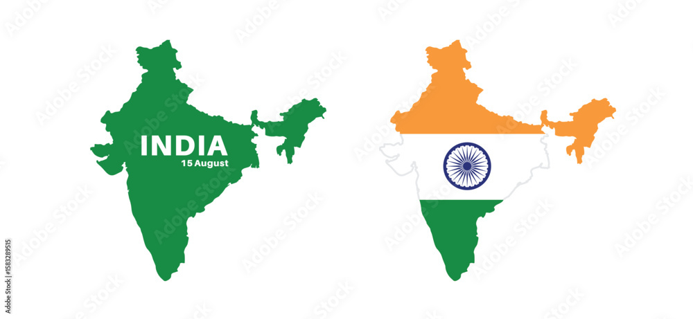 Set of isolated india maps. india flag overlaid with flag proportions. Maps and traveling around the world