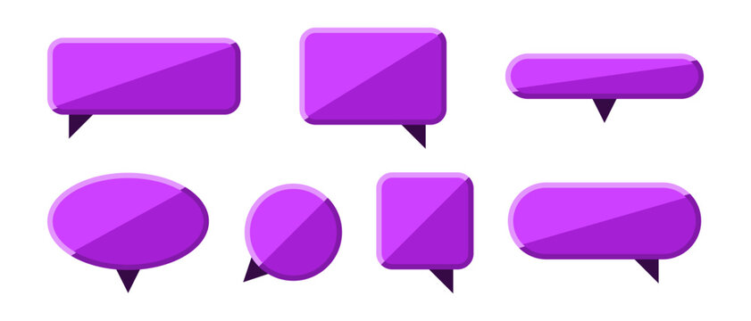 Minimal purple speech bubbles in varied shapes with shadows, ideal for UI design, chat apps, and modern graphic projects.