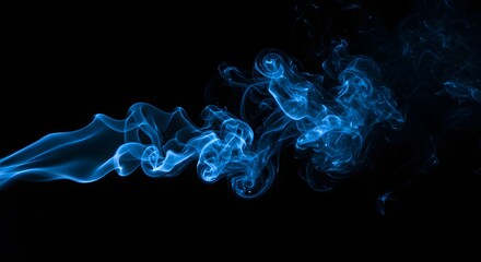 Poster - A swirling, ethereal blue smoke trail against a stark black background creates a mesmerizing abstract pattern.