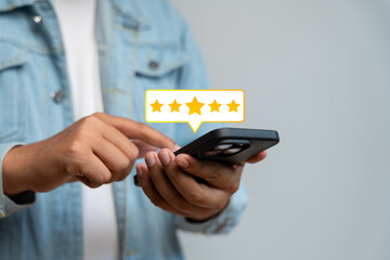 Canvas Print - Online customer satisfaction Survey service concept, client rate service from experience in application,Consumer give five-Stars and feedback review for quality, Business reputation ranking from buyer