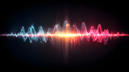 Poster - Sound wave equalizer of music soundwave spectrum, audio dynamic visualizer. music sound wave or voice frequency equalizer with neon glow waveform