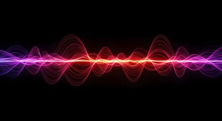 Fototapete - Abstract visualization of sound waves or energy flow, transitioning from purple to red, against a dark background.