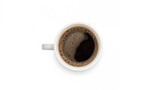 Isolated coffee mug with beans against a white backdrop