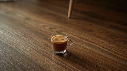 Poster - Glass of coffee on wooden surface