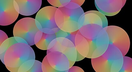Translucent circles with gradient colors on dark background art concept