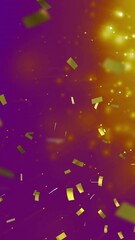 Poster - Golden confetti falling animation over purple and yellow sparkling background